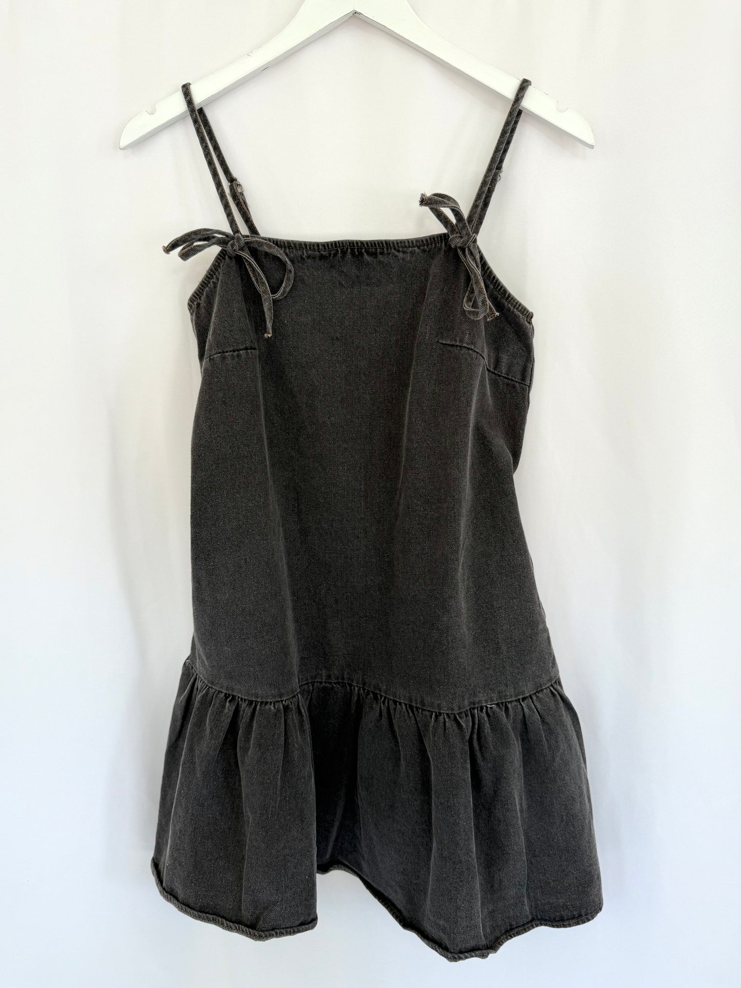 Black Denim Strap Tie Bow Dress