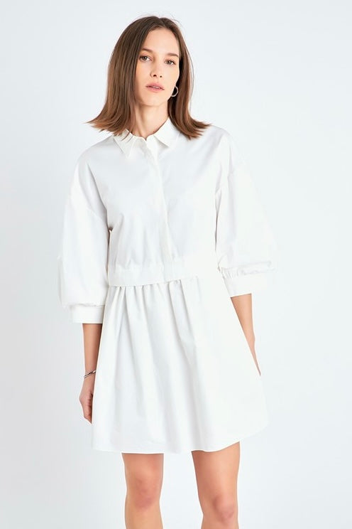 Puff Sleeve Shirt Dress (2colors)