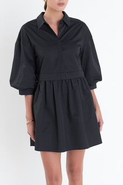 Puff Sleeve Shirt Dress (2colors)