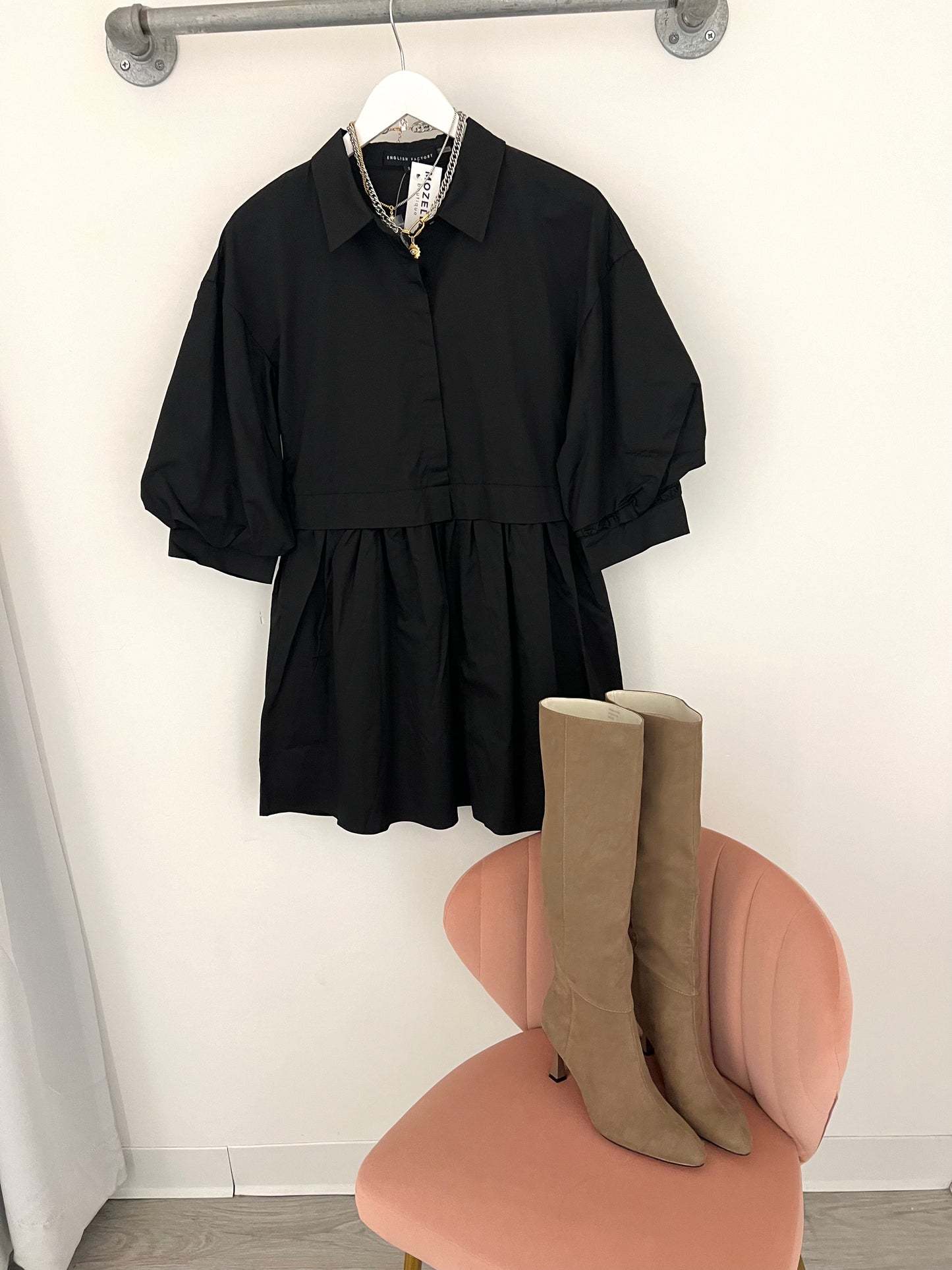 Puff Sleeve Shirt Dress (2colors)