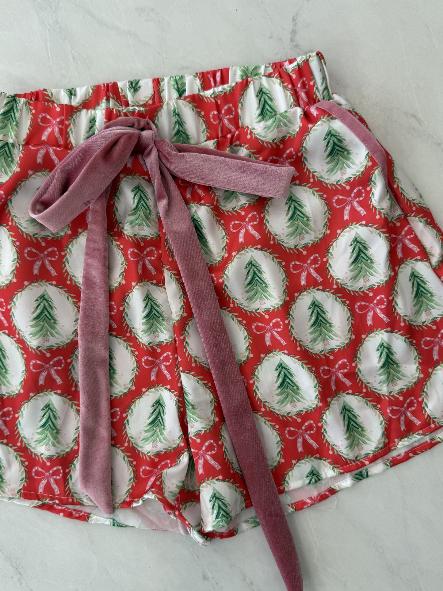 Red Christmas Tree Shirt & Short SET