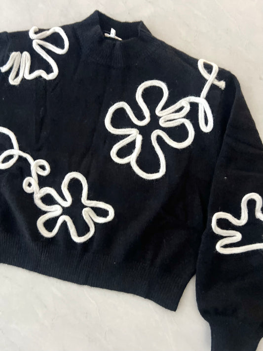 Black/White Floral Detail Sweater