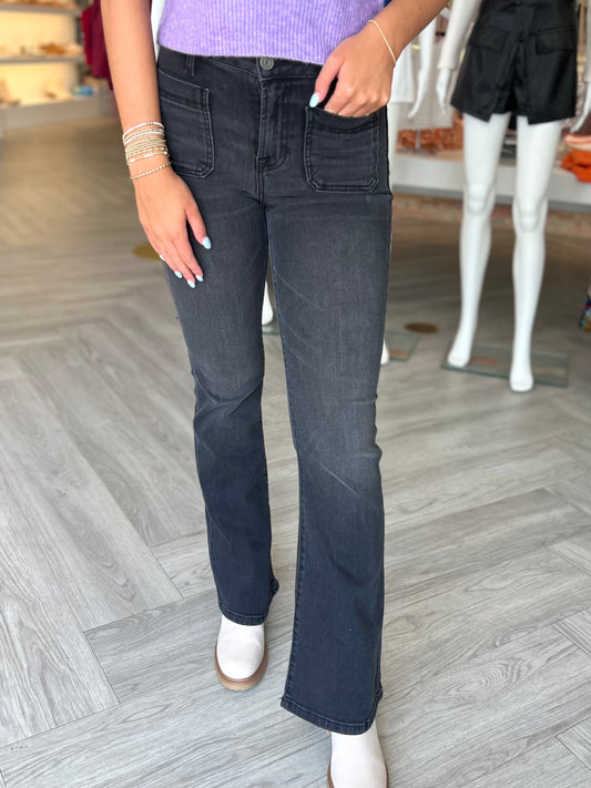 Charcoal Mid Rise Flare Jean