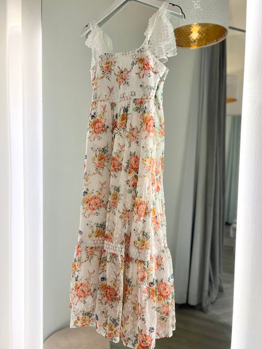 Jodee Ivory Floral Lace Trim Midi Dress