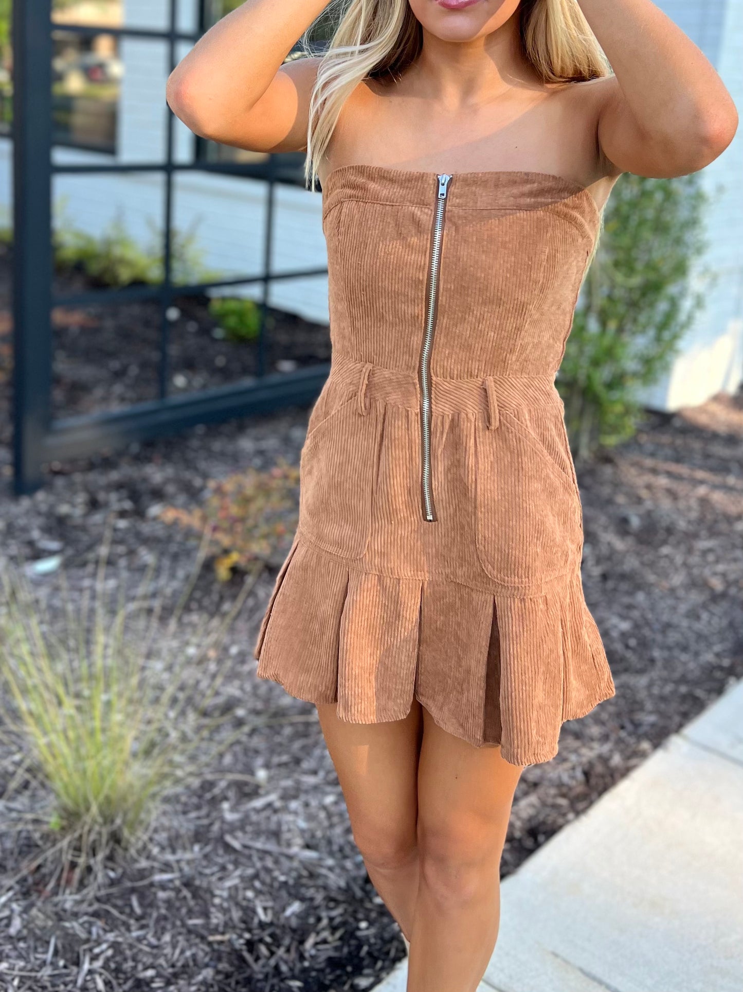 Cocoa Corduroy Strapless Mini