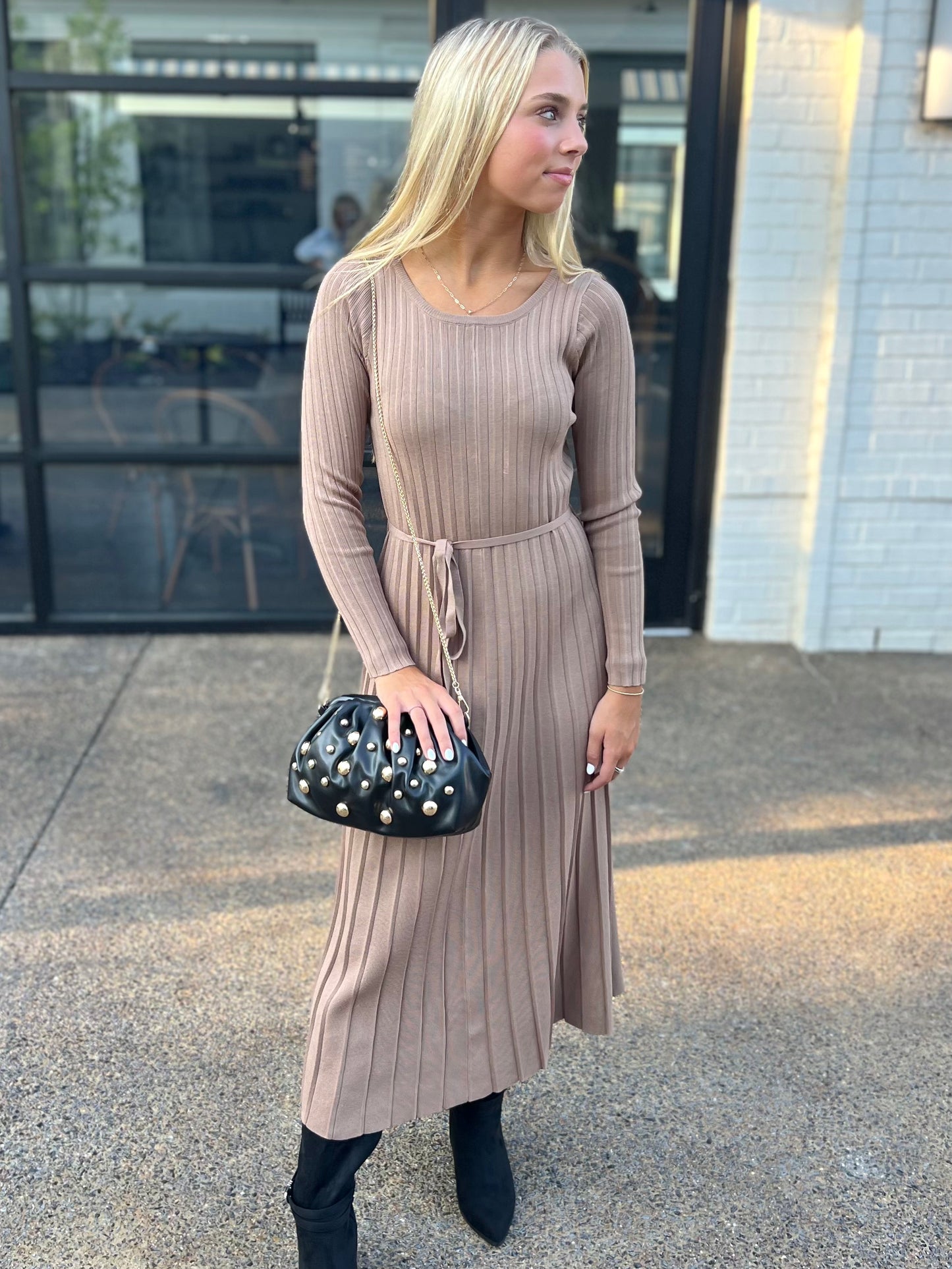 Taupe L/S Sweater Dress