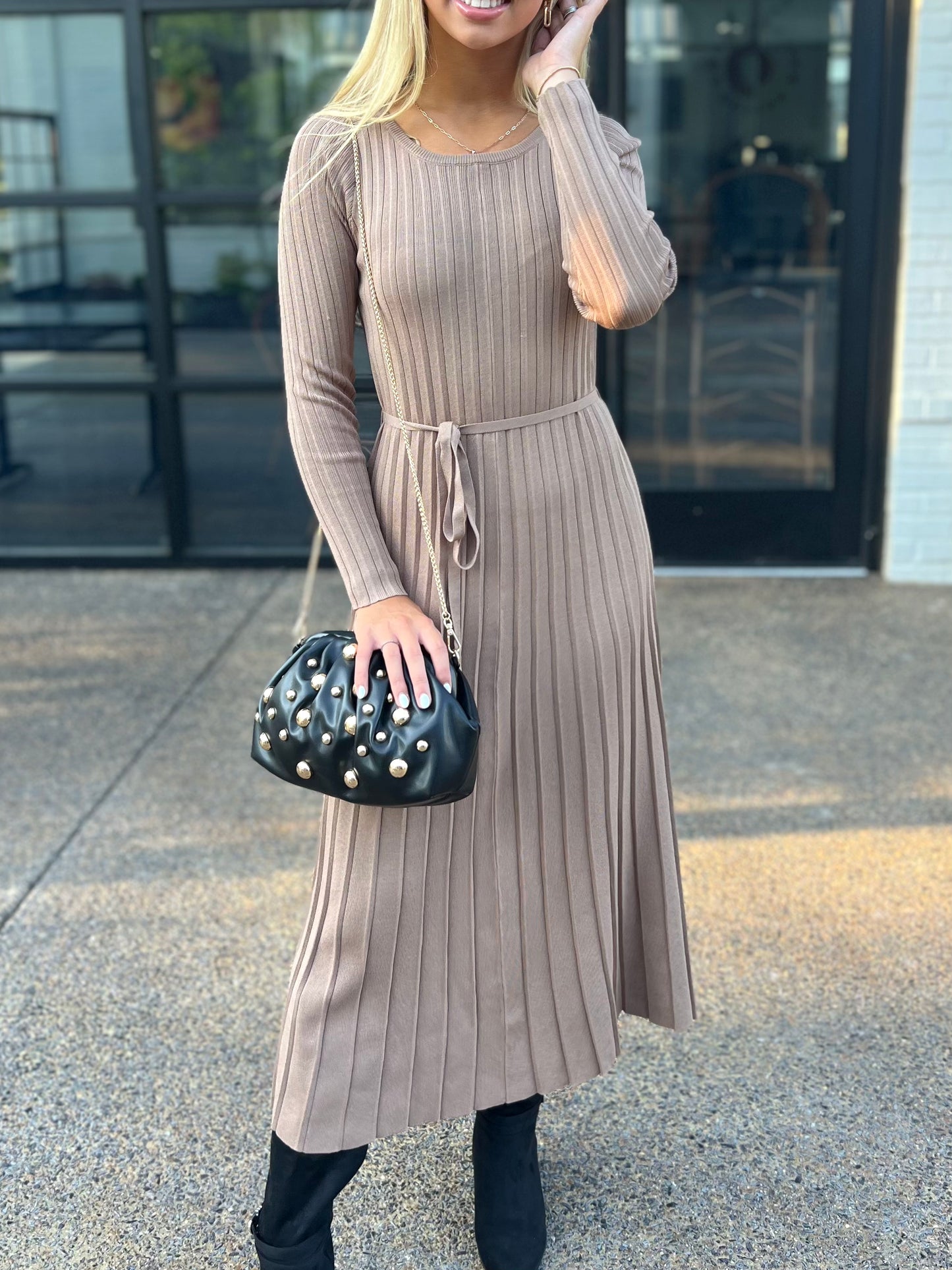 Taupe L/S Sweater Dress