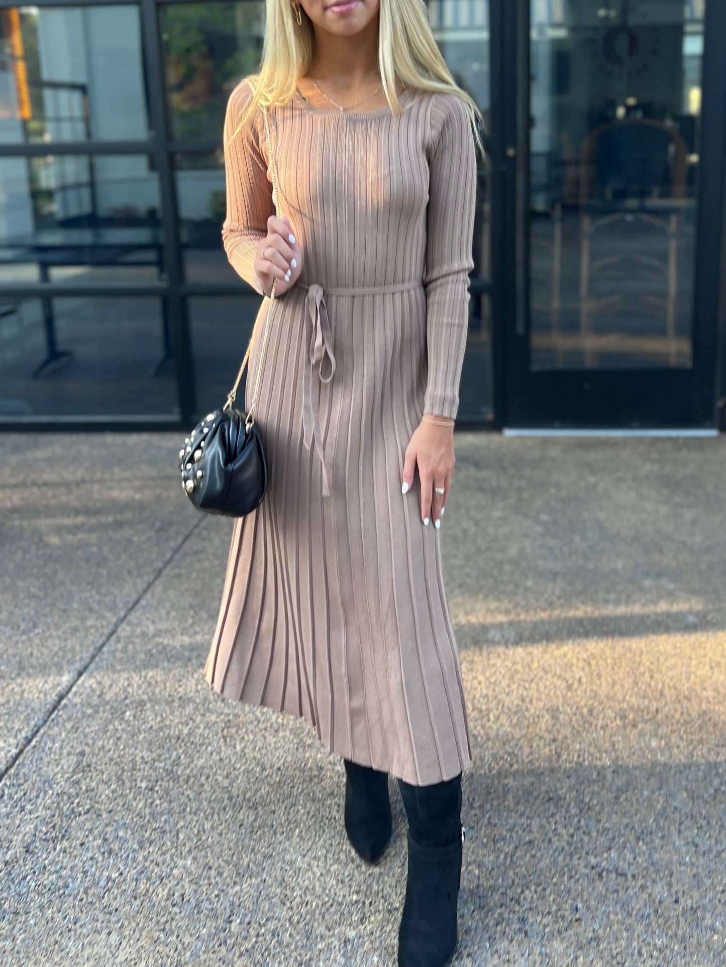 Taupe L/S Sweater Dress