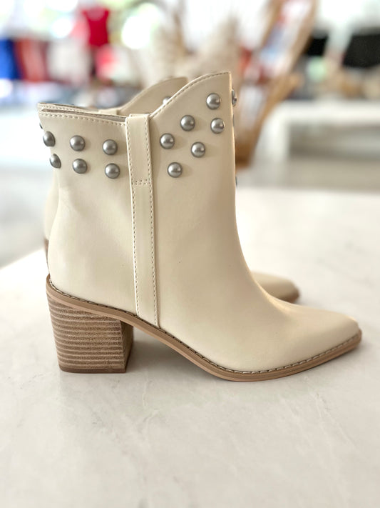 Beige Studded Heeled Collar Booties