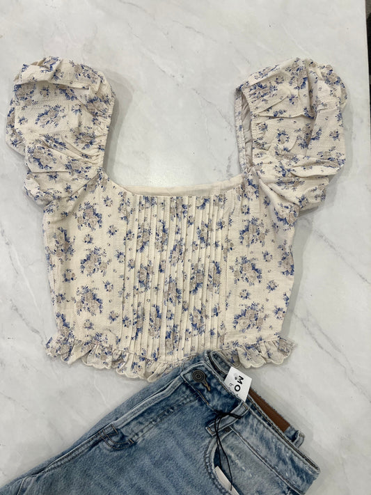 Taupe Blue Floral Top