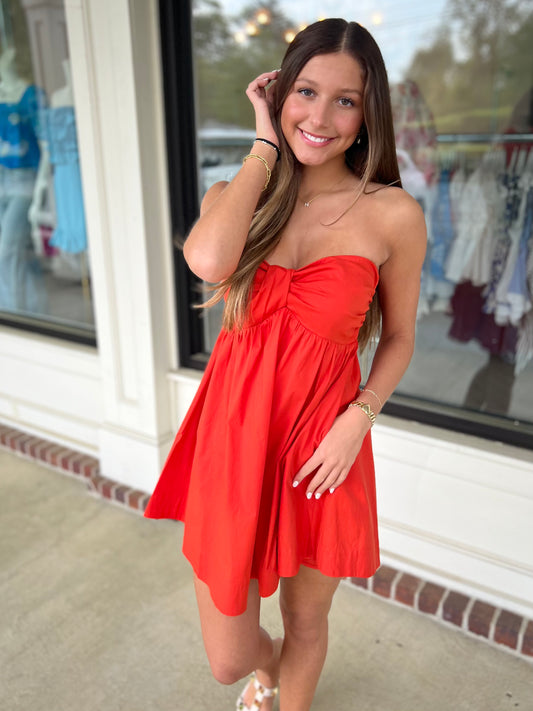 Red Strapless Mini Dress
