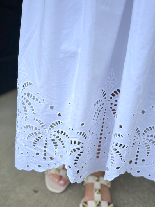 White Palm Hem Midi Dress