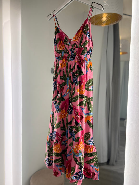 Tropical Print V Neck Dress