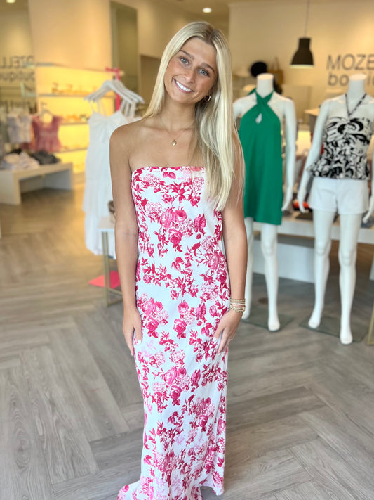 Lany Cream Red Strapless Dress