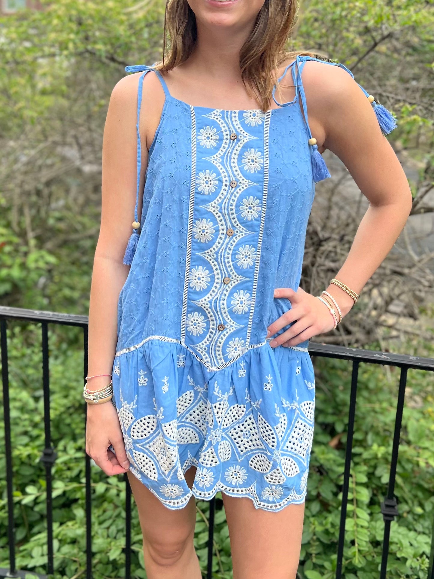Blue Embroidery Mini Dress