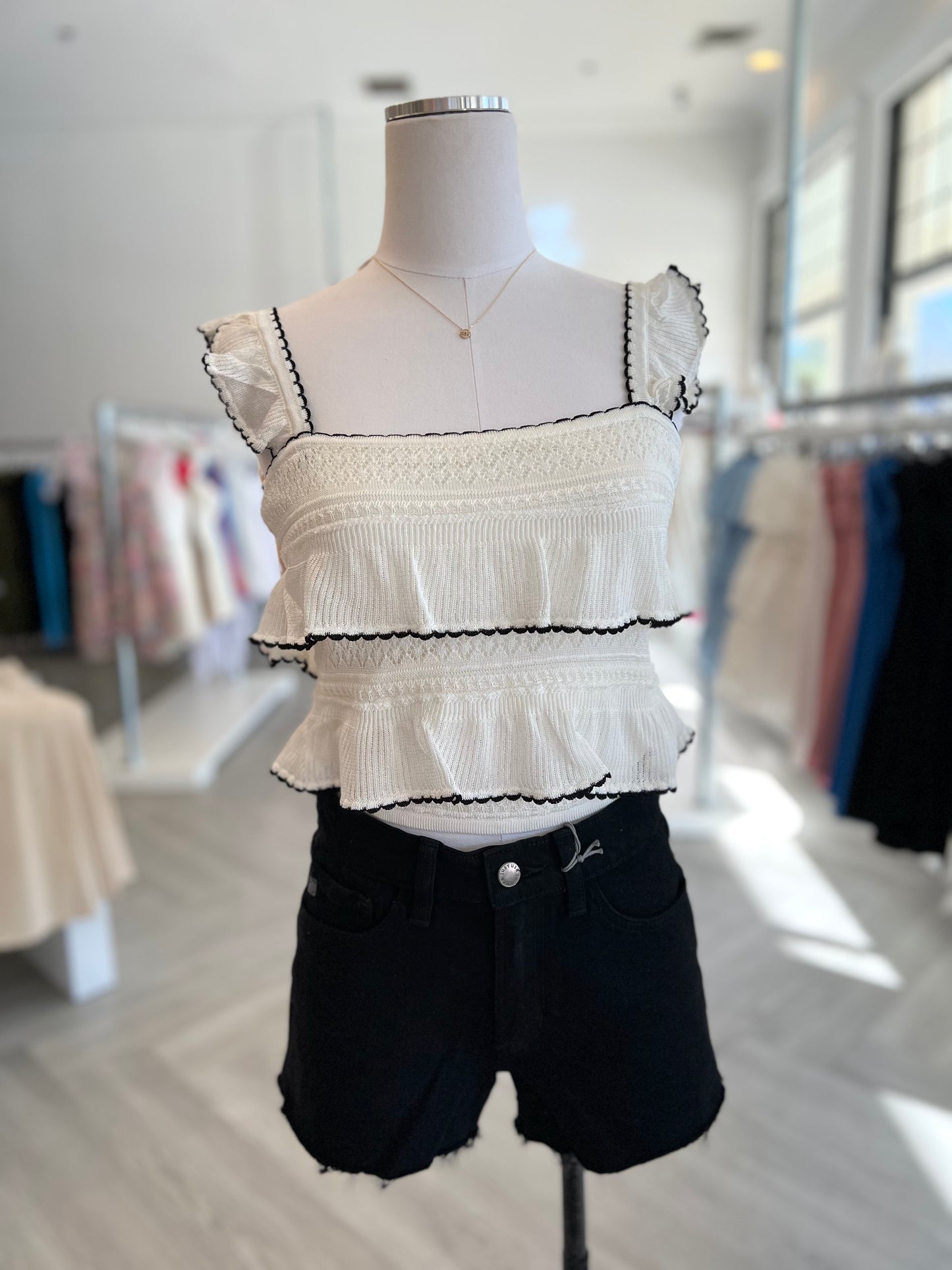 Tiered Ruffle Knit Top in Cream