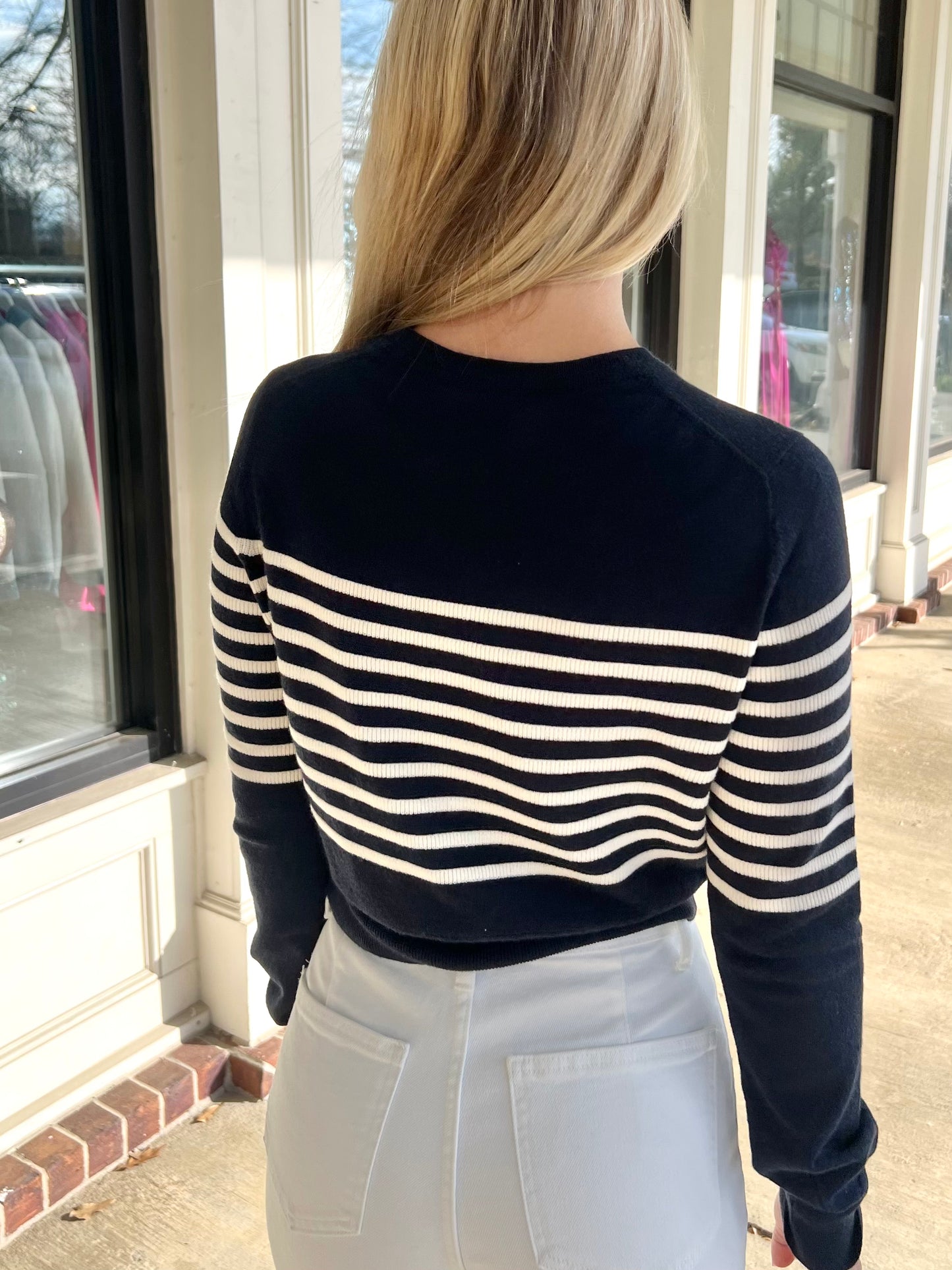 Navy Cream Striped Sweater