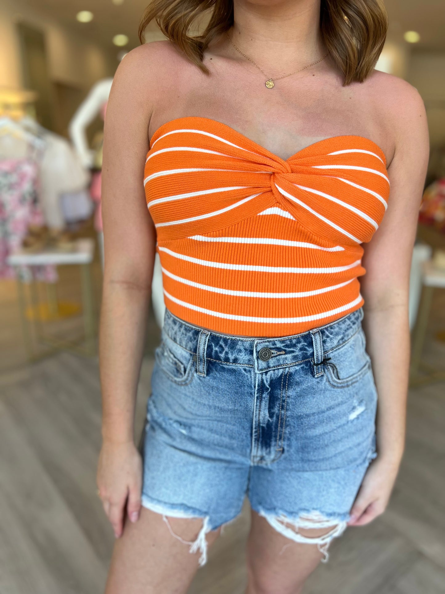 Mia Orange/White Stripe Top