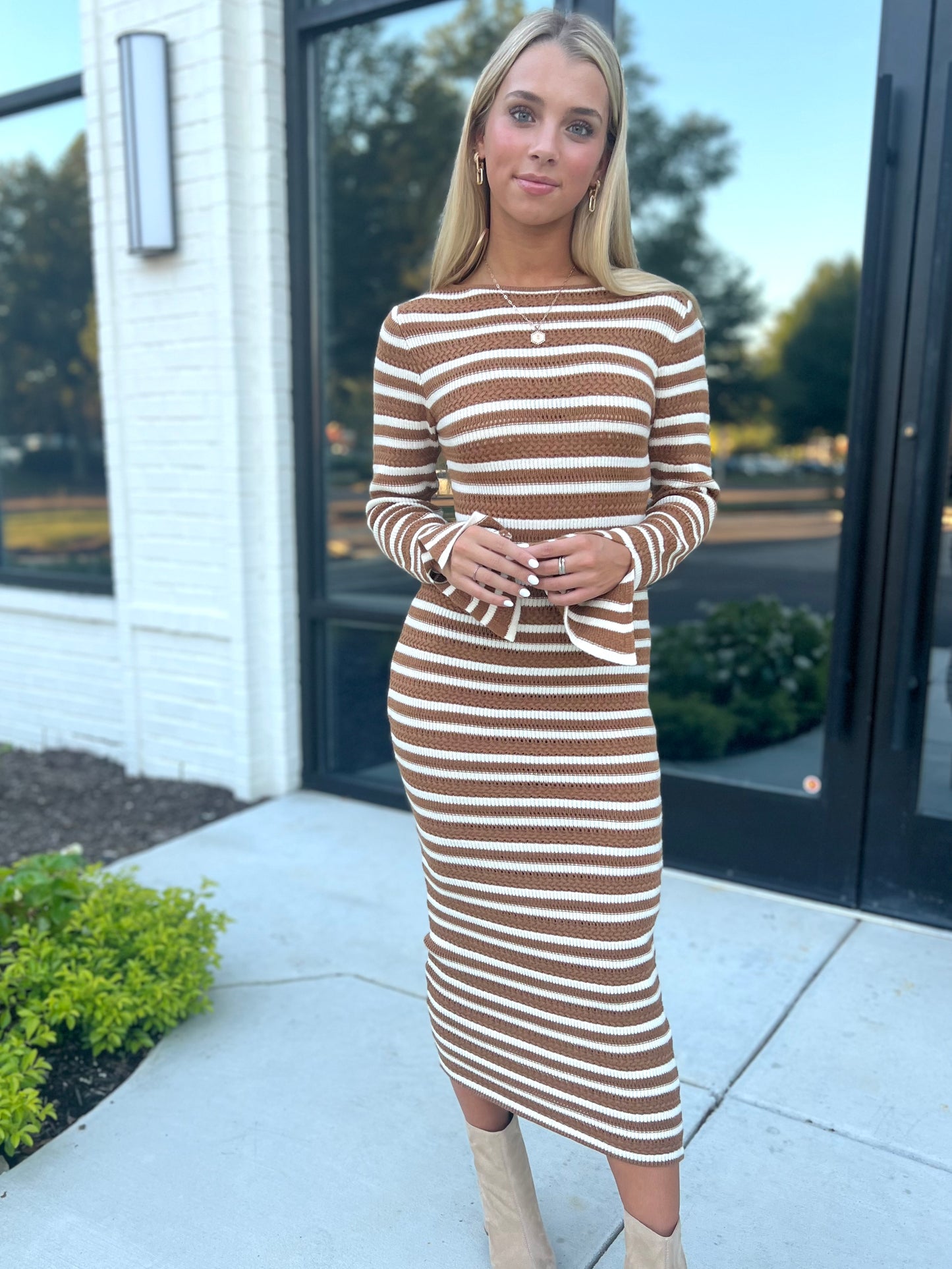 Mocha/Cream Back Cutout Midi