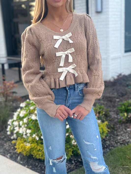 Mocha Crochet Bow Sweater