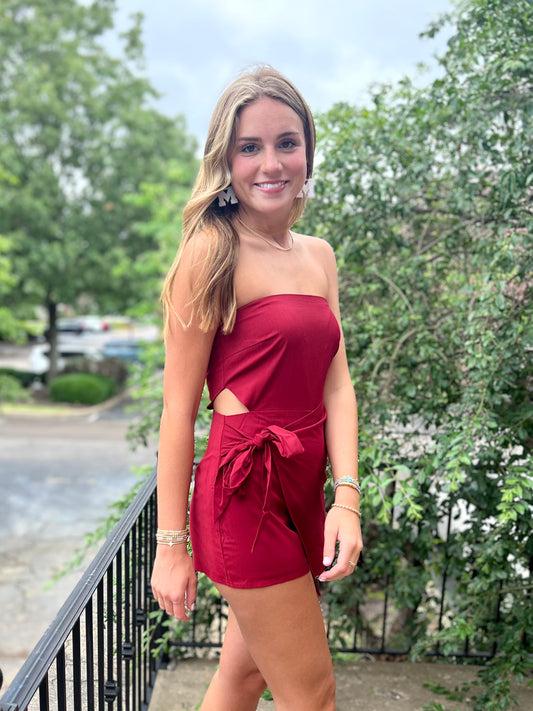 Burgundy Strapless Tube Romper