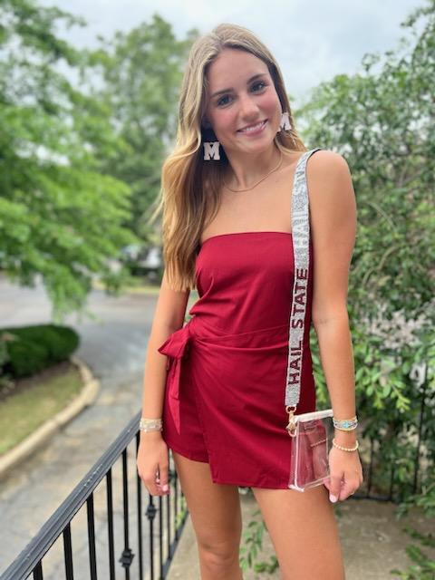 Burgundy Strapless Tube Romper