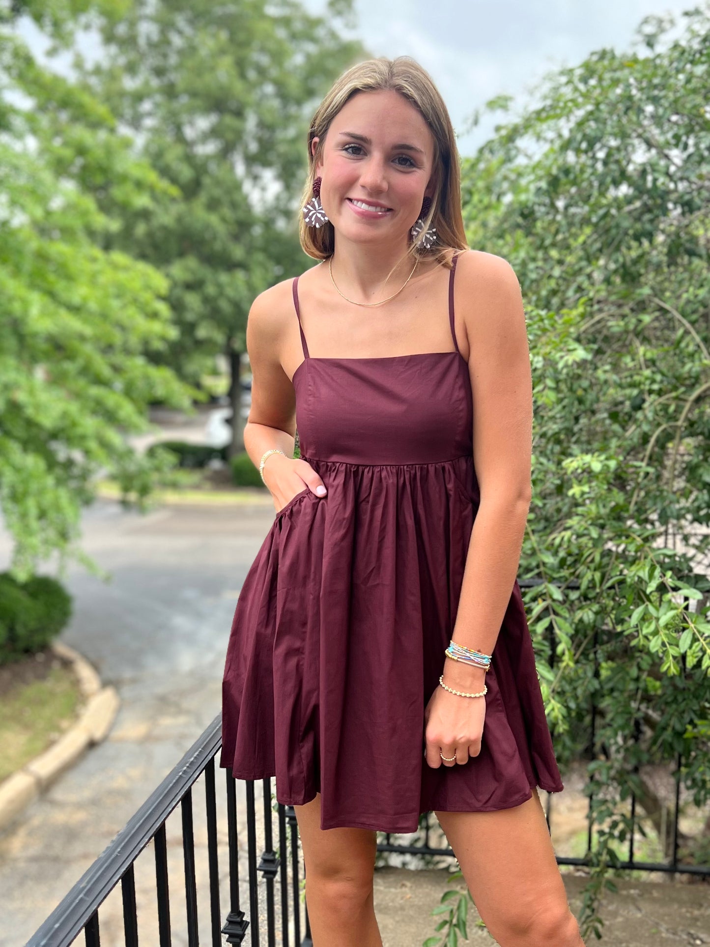 Maroon Sleeveless Poplin Mini Dress