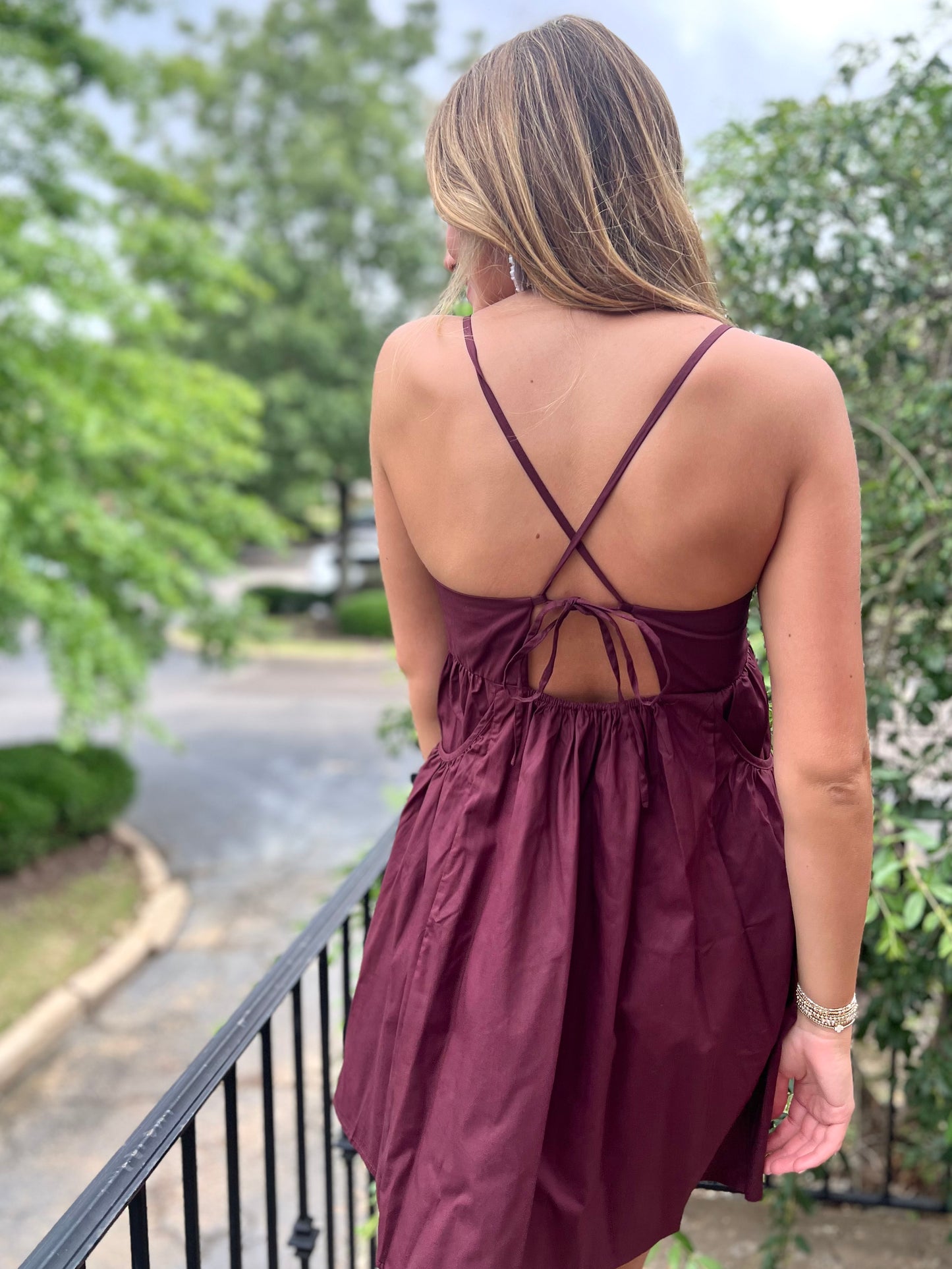 Maroon Sleeveless Poplin Mini Dress