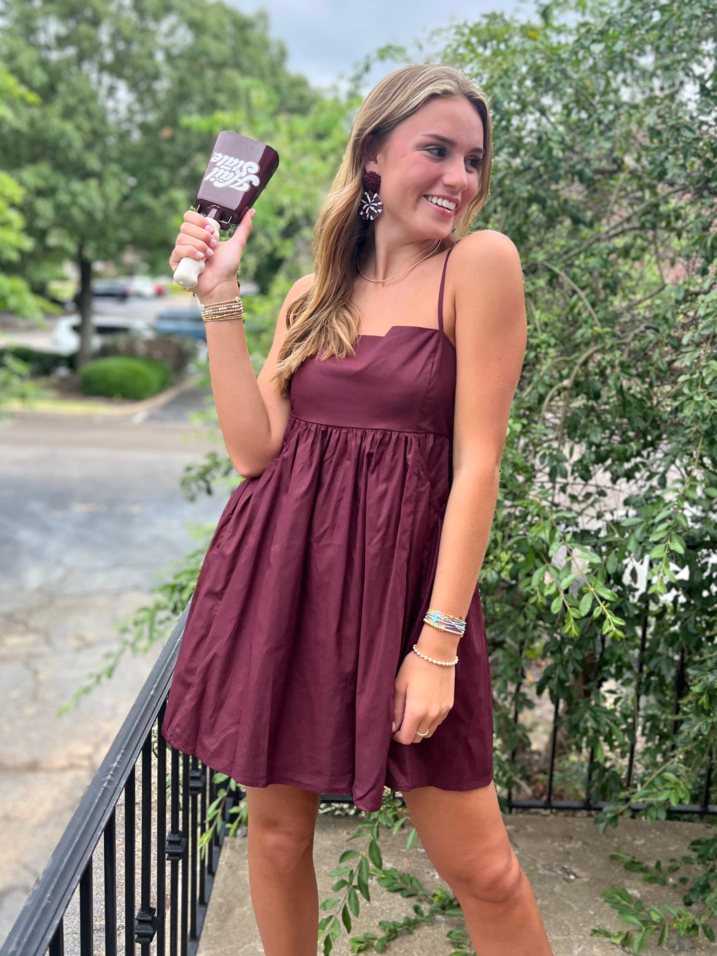 Maroon Sleeveless Poplin Mini Dress