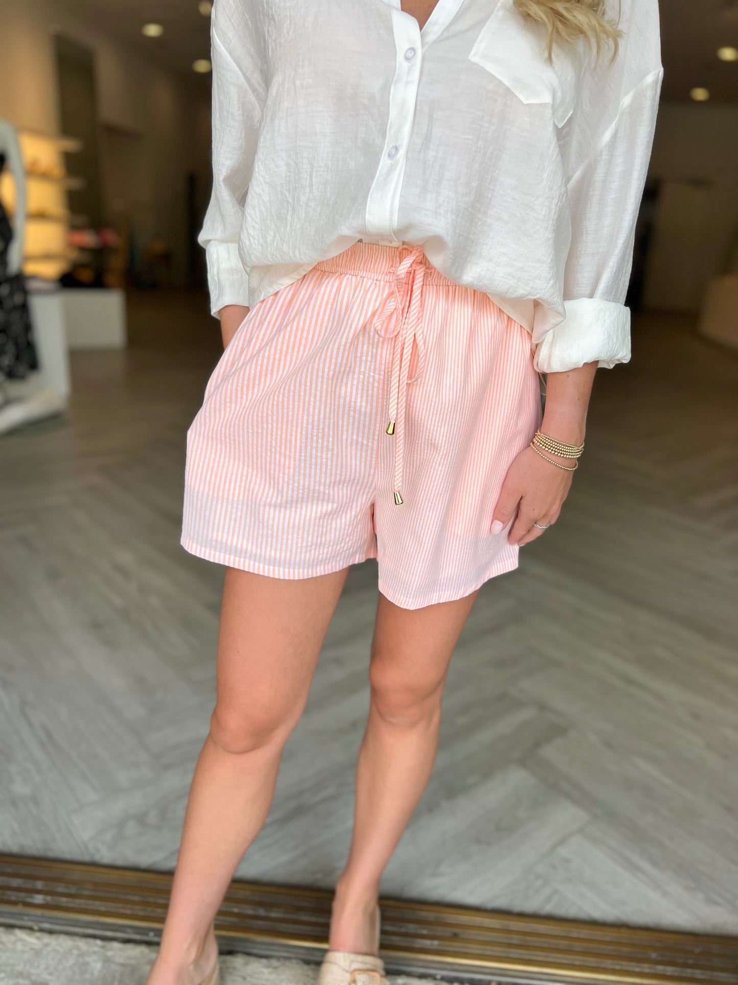 Tangerine Stripe Tie Shorts