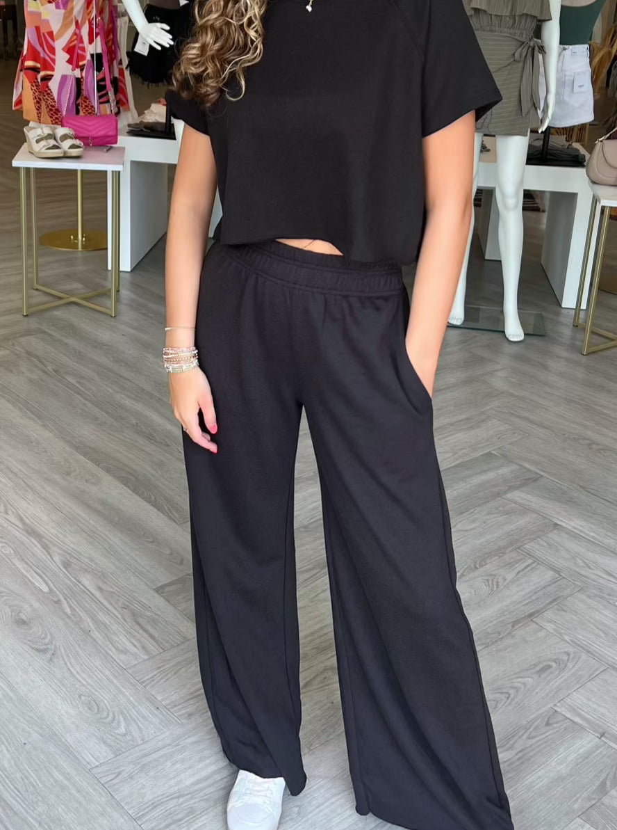 Black Elastic Wide Leg Sweatpants