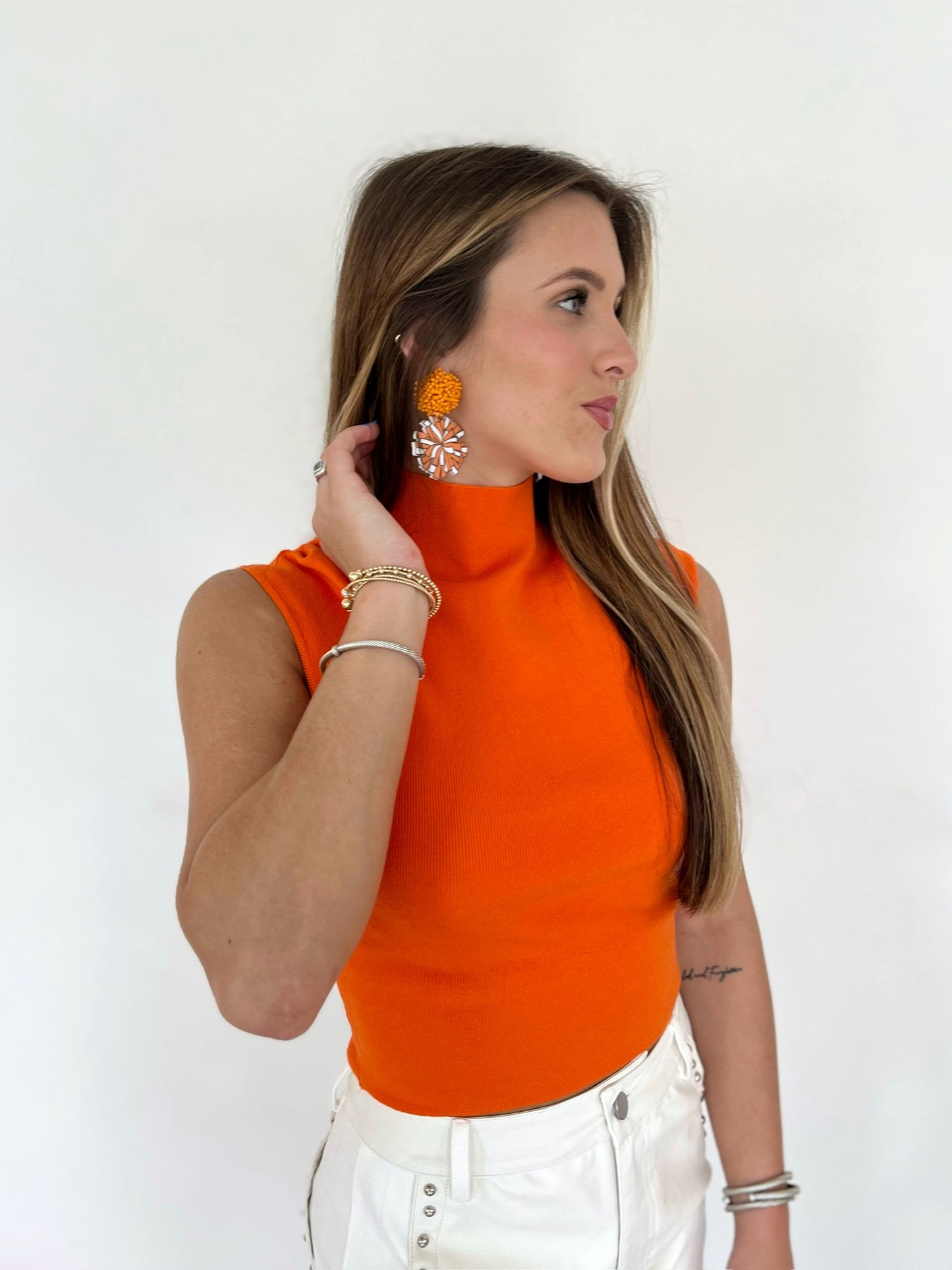 Orange/White Pom Pom Earring