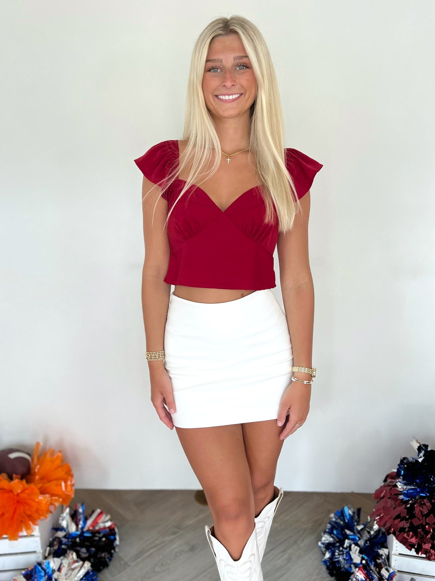 Cardinal Red Flutter Sleeve Top