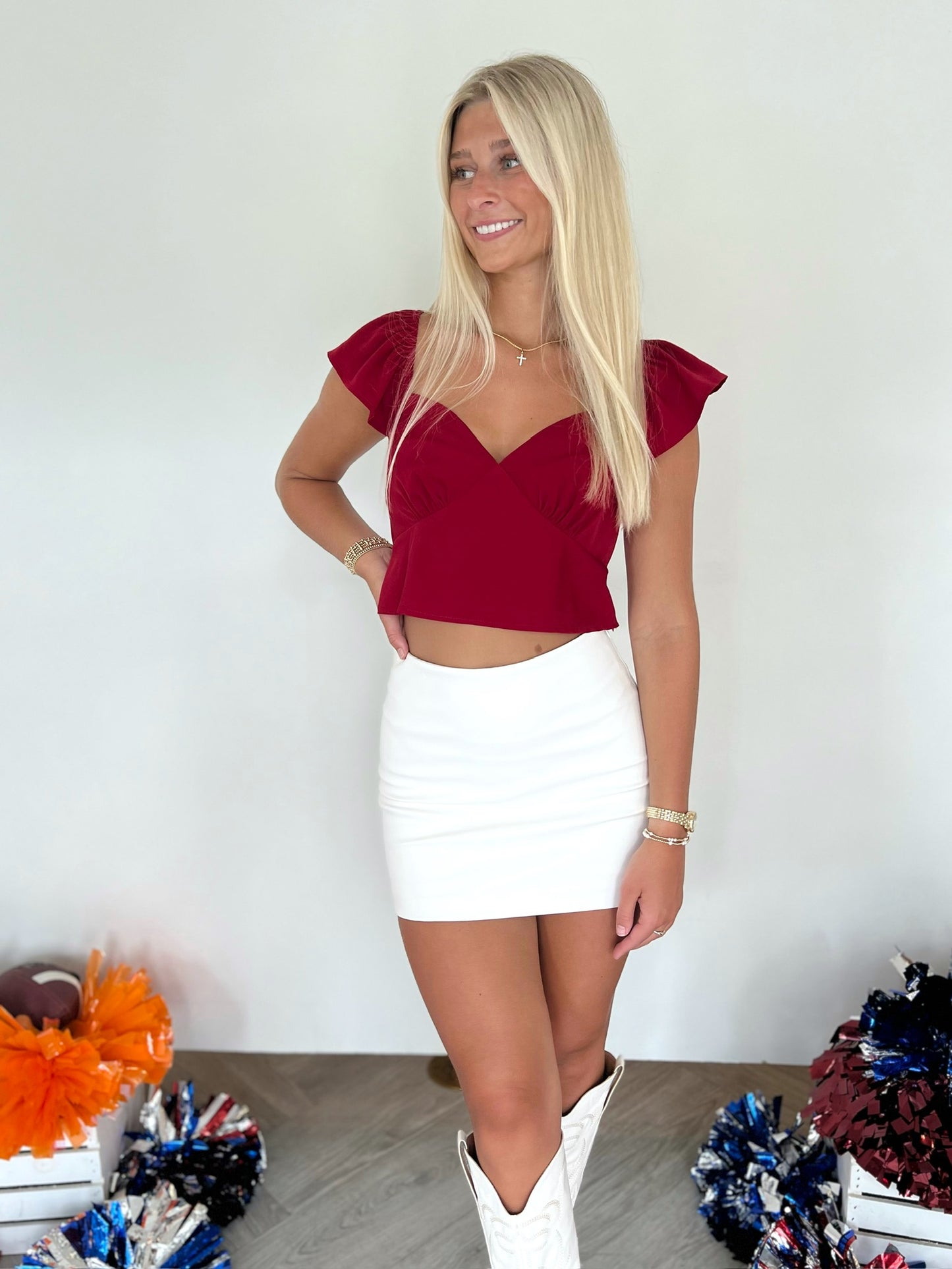 Cardinal Red Flutter Sleeve Top