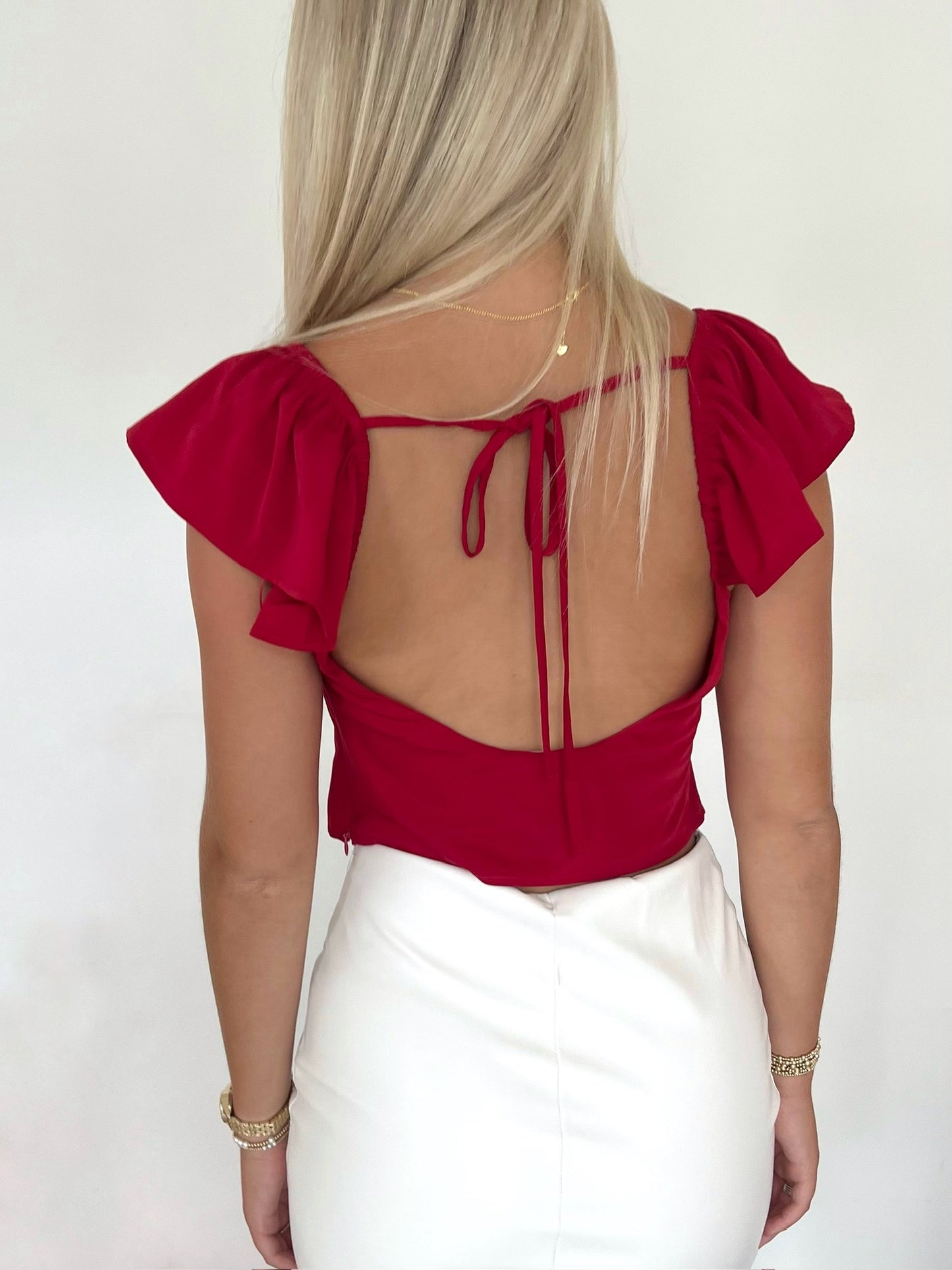 Cardinal Red Flutter Sleeve Top