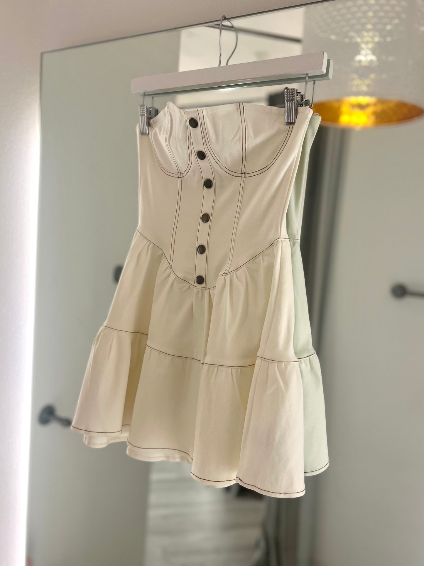 Off White Stitch Strapless Mini Dress