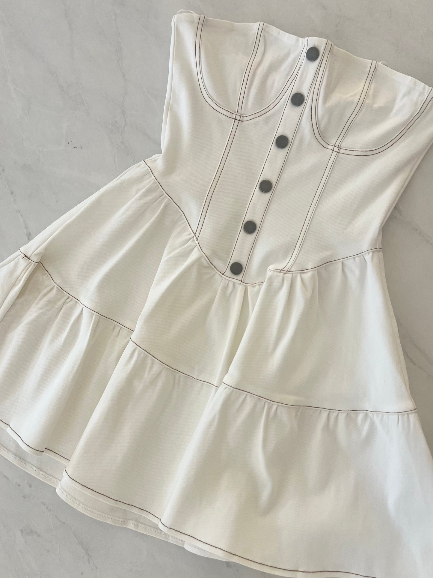 Off White Stitch Strapless Mini Dress