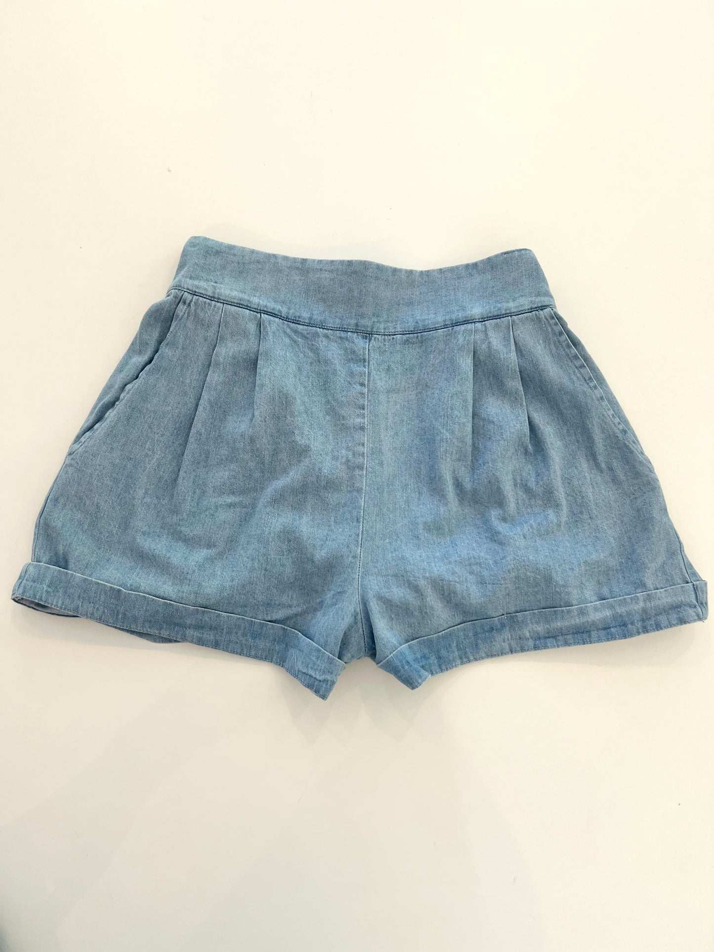 Denim Elastic Waist Pleat Shorts