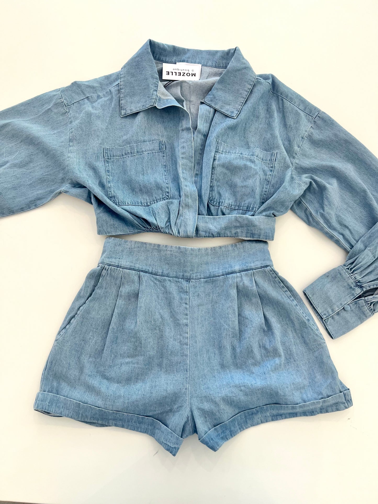 Denim Long Sleeve Cropped Shirt