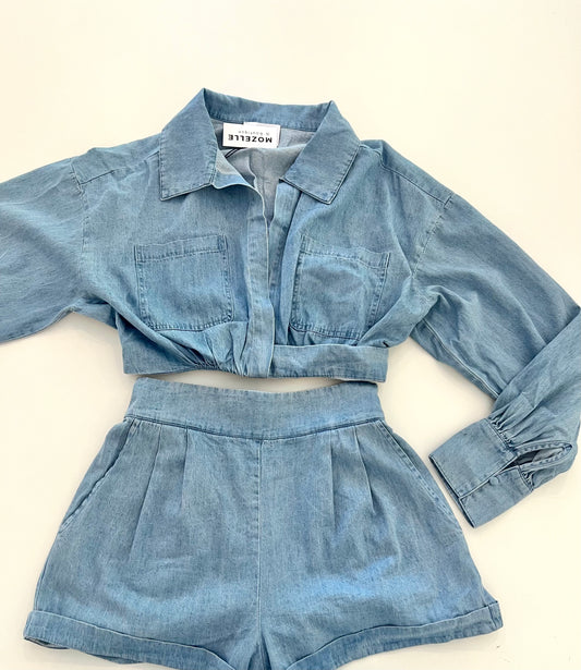 Denim Long Sleeve Cropped Shirt