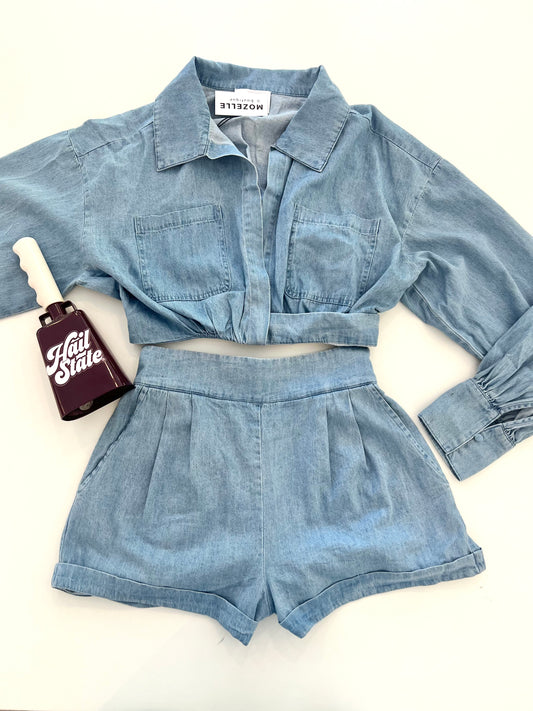 Denim Long Sleeve Cropped Shirt