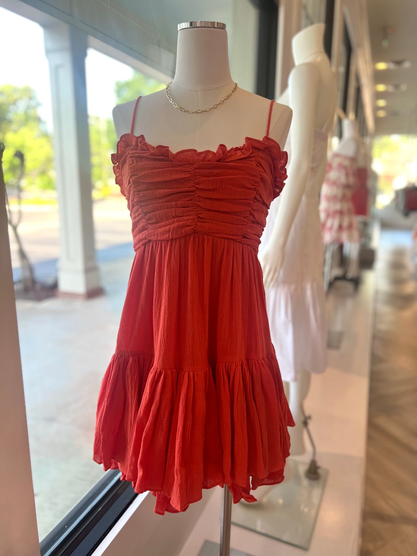 Tomato Red Spaghetti Strap Dress