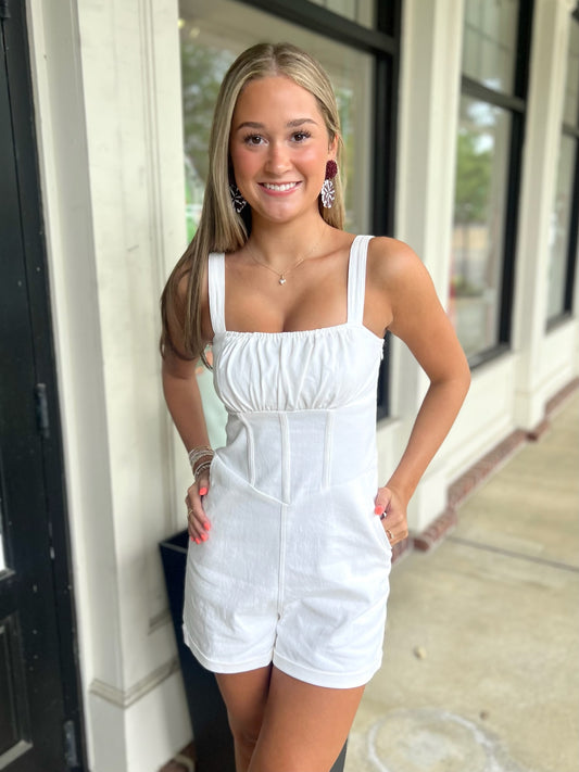 Cora White Denim Cotton Romper