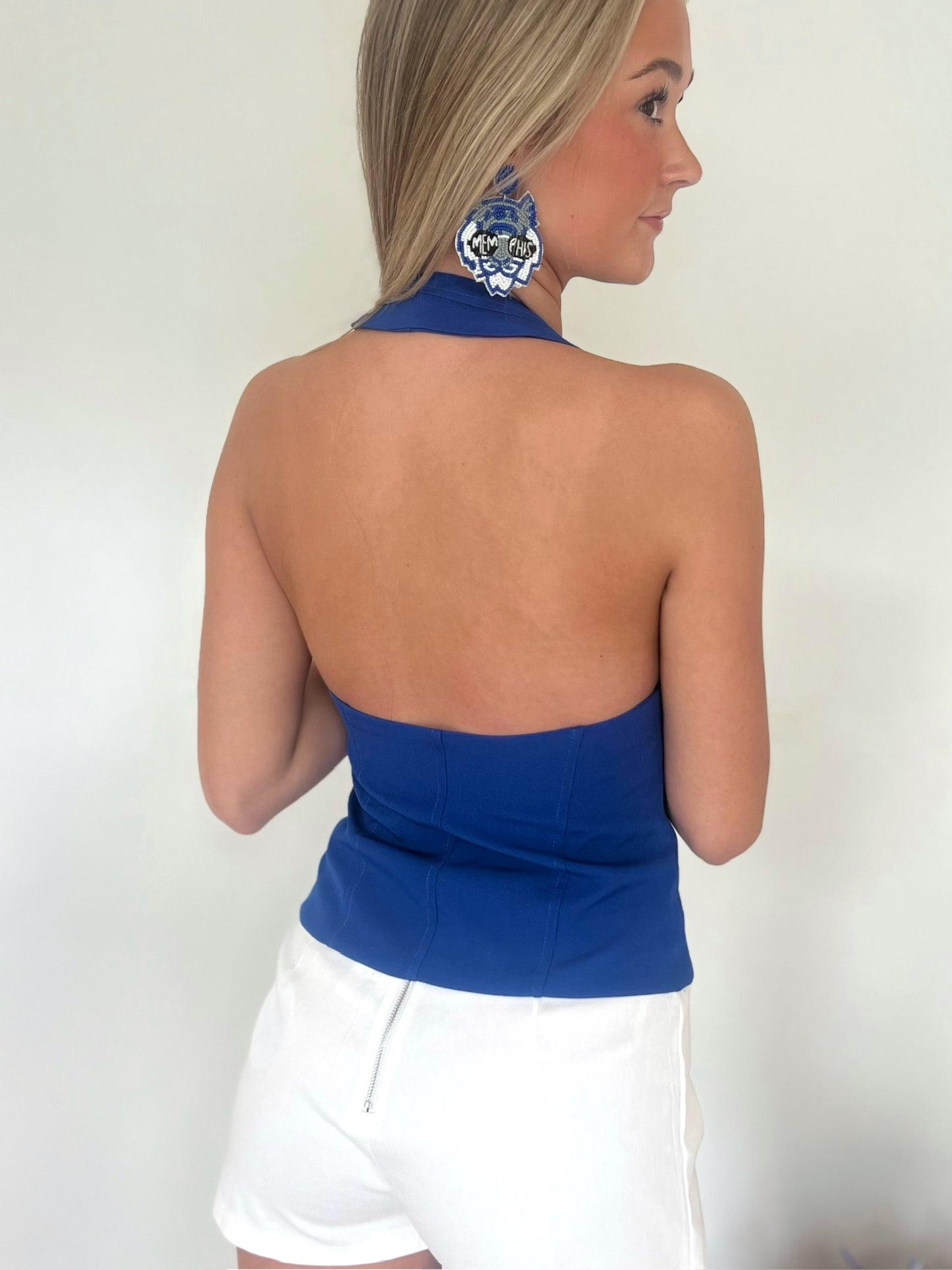 Royal Blue V-Neck Halter Top