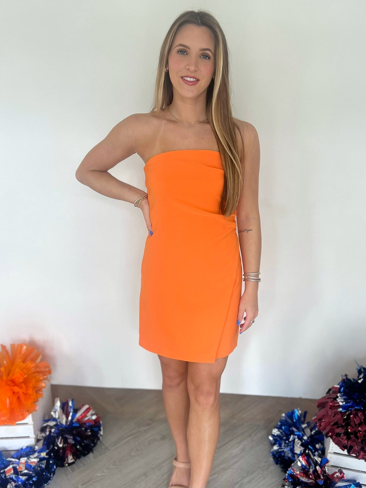 Orange Strapless Wrap Mini