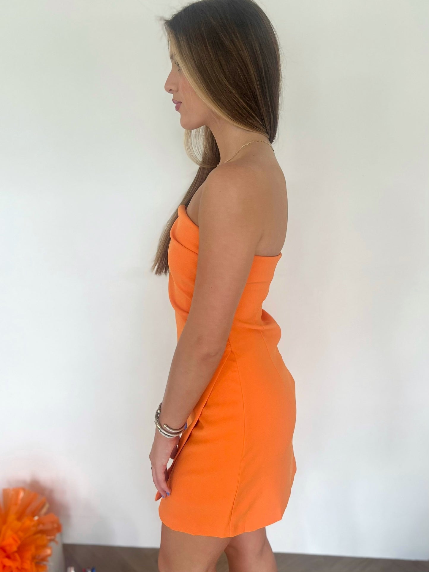 Orange Strapless Wrap Mini