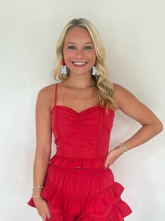 Red Rebel Ruffle Eyelet Top