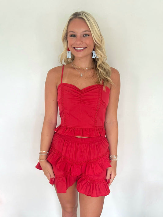 Red Rebel Ruffle Eyelet Top