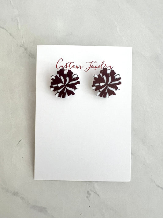 Maroon and White Pom Stud