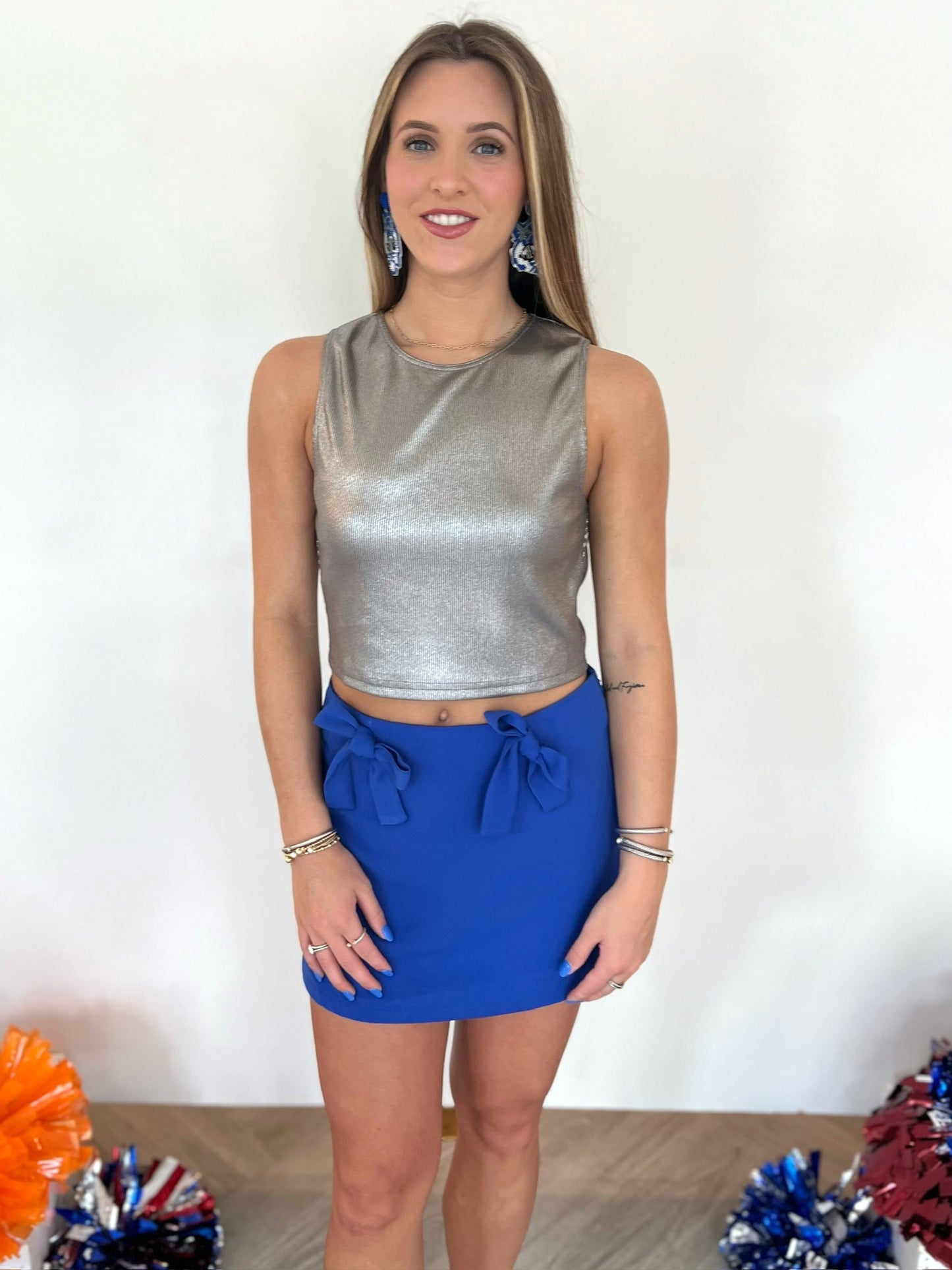 Metallic Knit Sleeveless Crop Top